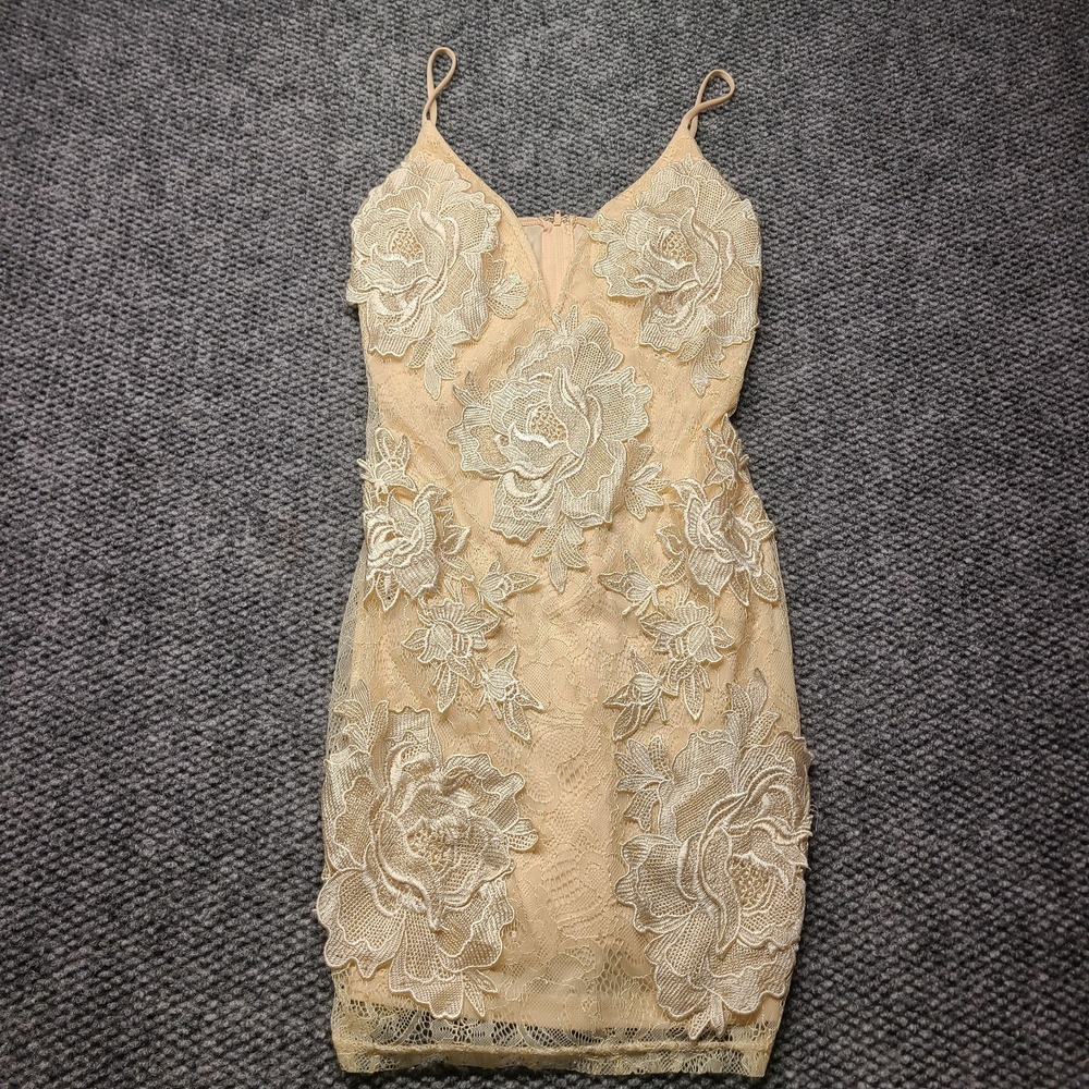 Deadstock Y2k Charlotte Russe Mini Bodycon Dress Womens M Beige Lace Floral